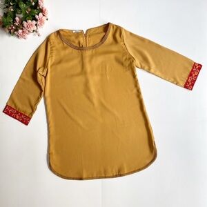 FEEL Mustard Embroidered Boho Kurti Tunic Blouse